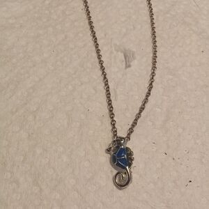 Blue and Silver Chameleon Pendant Necklace